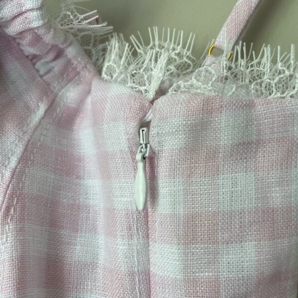 NEW LoveShackFancy Shai Linen Gingham Mini Dress Pink | US 2 UK 6 - Picture 10 of 14